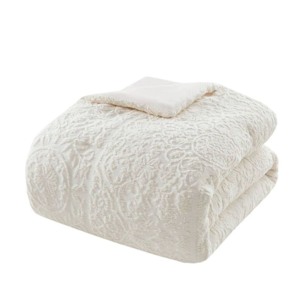 Madison Park. Cream Quilted Comforter Set with Embossed Medallion Pattern - Picture 6 of 12